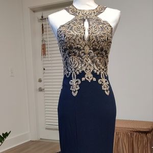 Xscape halter blue mermaid gown